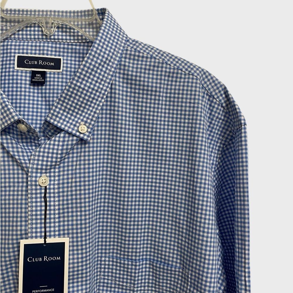 NWT Club Room Performance Button Down Shirt Men's Sz 3XL Blue White Check Preppy - Picture 5 of 16